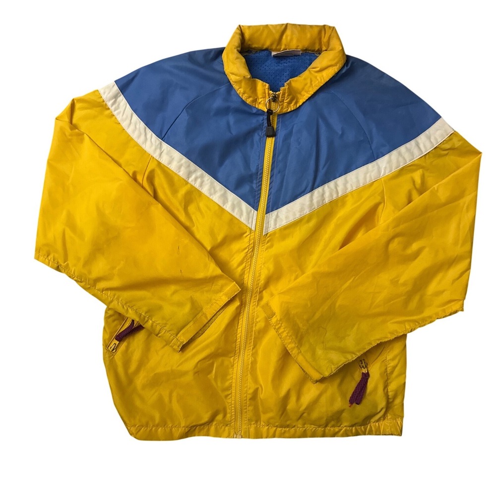 Vintage Nike Sportswear Windbreaker Jacket Made in USA Yellow Blue Mens Medium